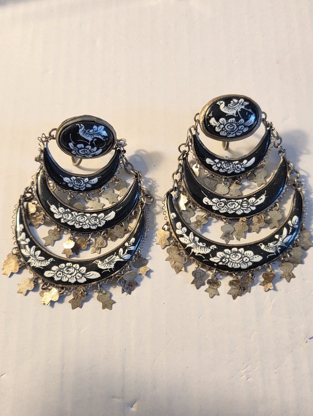 Scenic ANTICEnamel Chandelier Earrings Circa 1930 Almost Antic